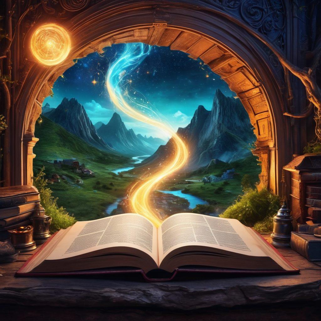 A captivating digital landscape featuring a glowing open book surrounded by swirling text, symbols, and icons representing storytelling elements like characters, plots, and settings. Include ethereal pathways leading to different blogging platforms in the background, with stars signifying creativity and innovation. The ambiance should be enchanting, inviting aspiring bloggers to delve into the world of digital storytelling. vibrant colors. super-realistic. fantasy art.